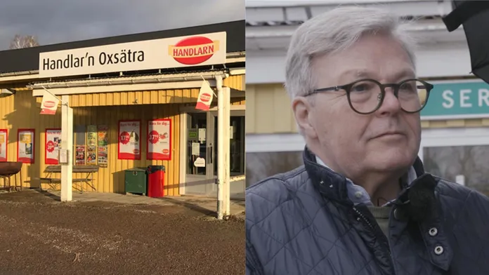 Thord Hägg bredvid en matbutik i Oxsätra