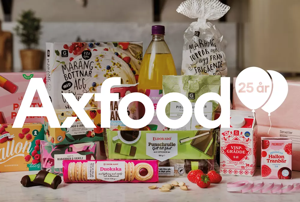 EMV varor och Axfoods logga med ballonger