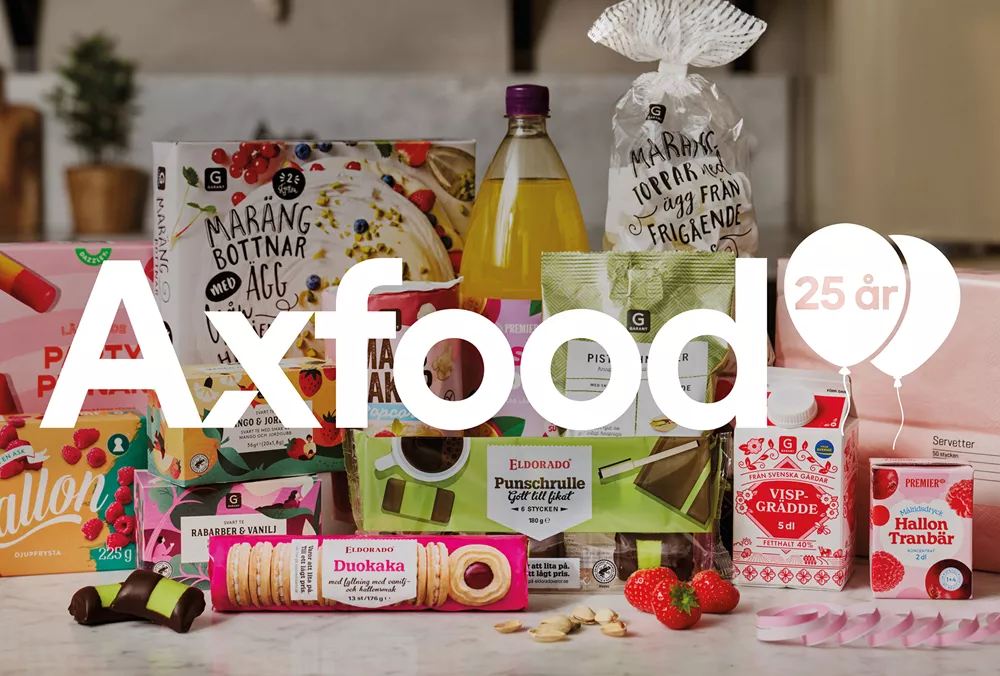 EMV varor och Axfoods logga med ballonger