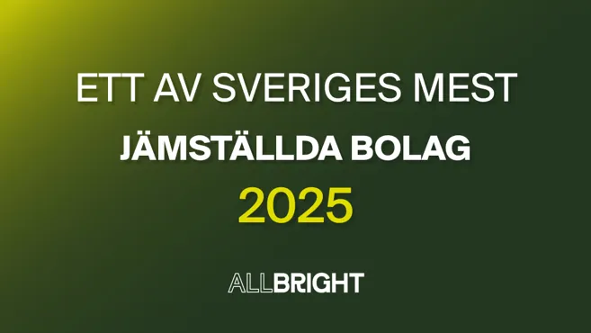 Grön bild med texten ett av sveriges mest jämställda bolag 2025