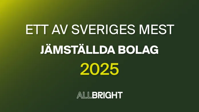 Grön bild med texten ett av sveriges mest jämställda bolag 2025