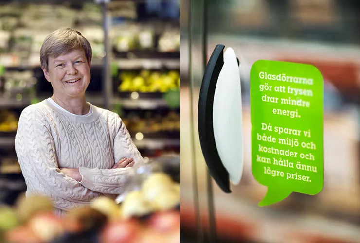 Axfoods hållbarhetschef Åsa Domeij och interiör från Willys-butik