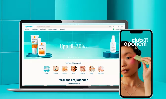 Skärmar som visar apohem.se